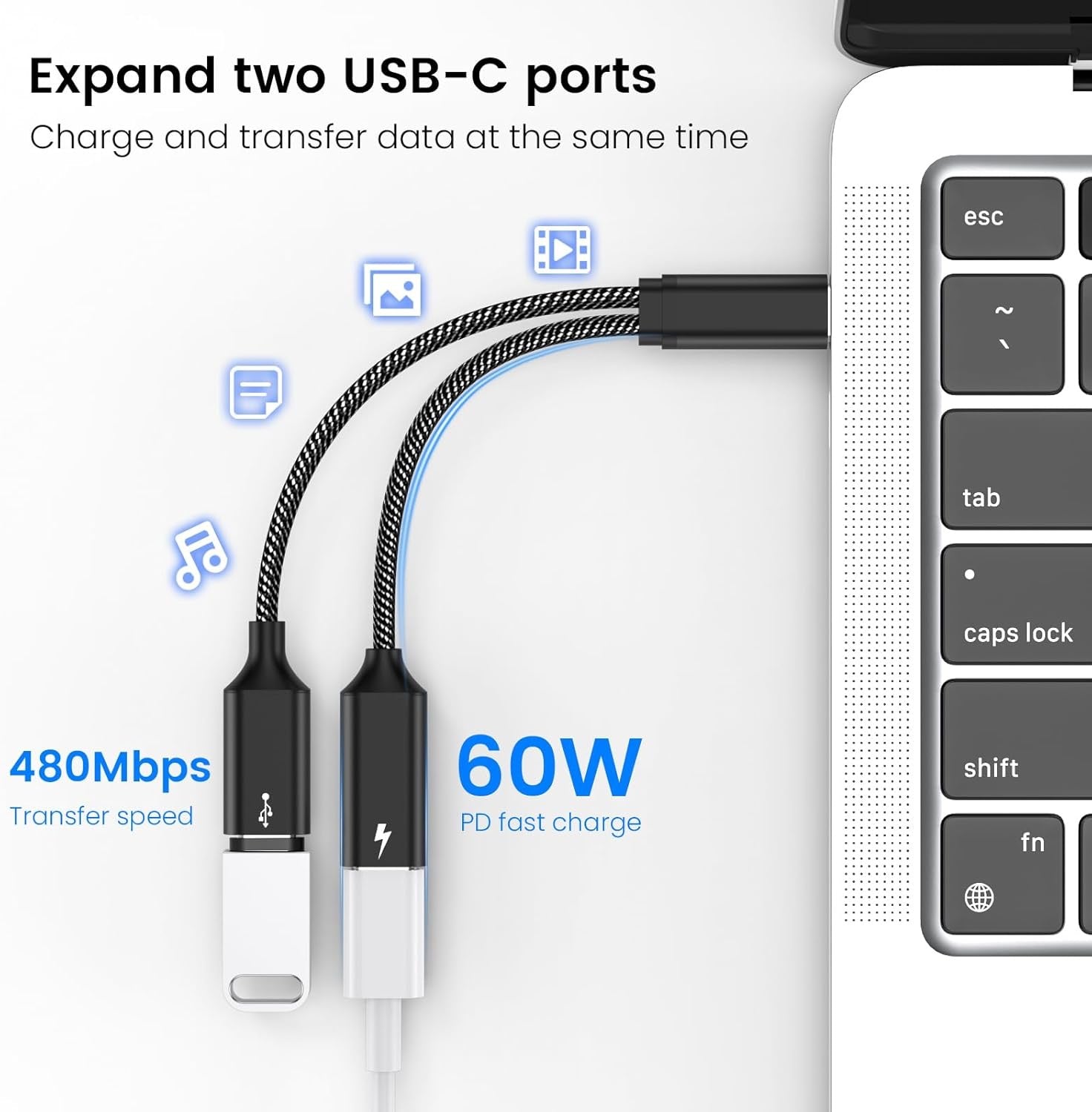 2-in-1 Type-C + Type-C Adapter – Dual USB-C Charging & Audio Support