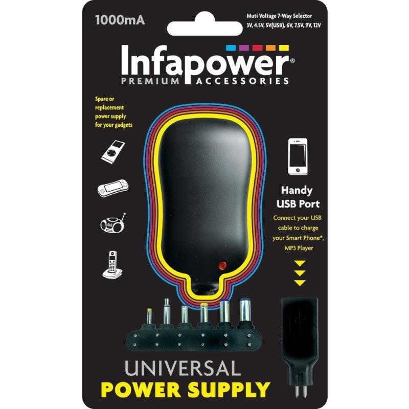 Infapower Laptop Universal Charger Power Supply 1000mA – Multi-Voltage AC/DC Adapter