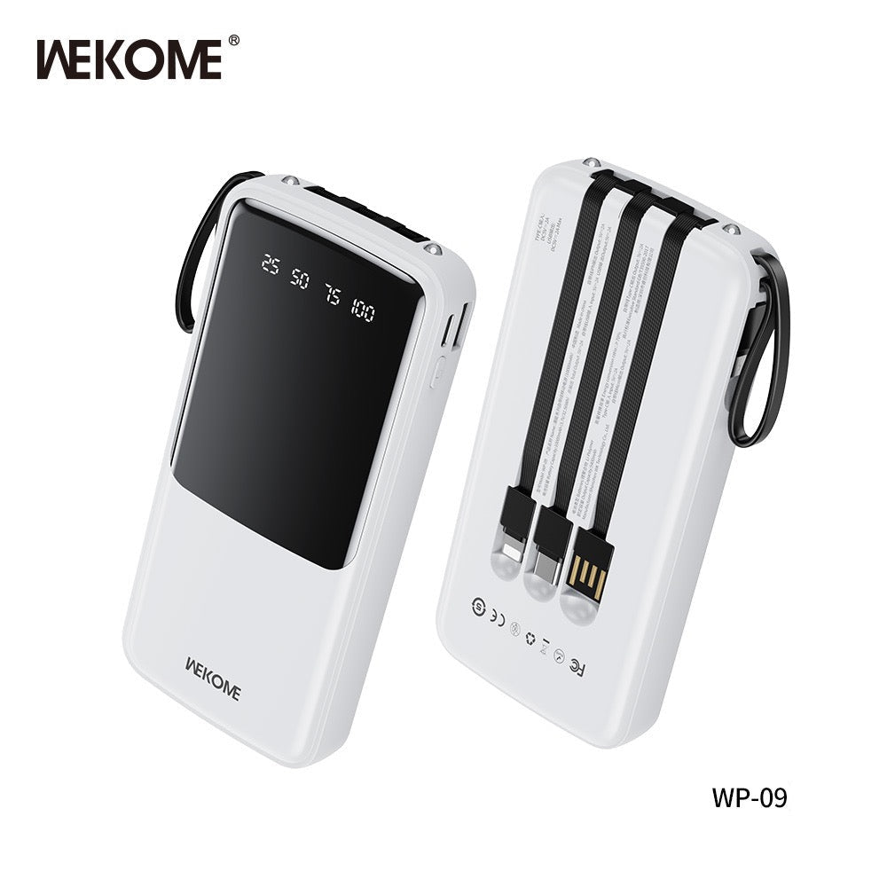 10000mAh Power Bank with 4 Built-In Cables – USB, USB-C, Micro & 8-Pin | 12W Max Output