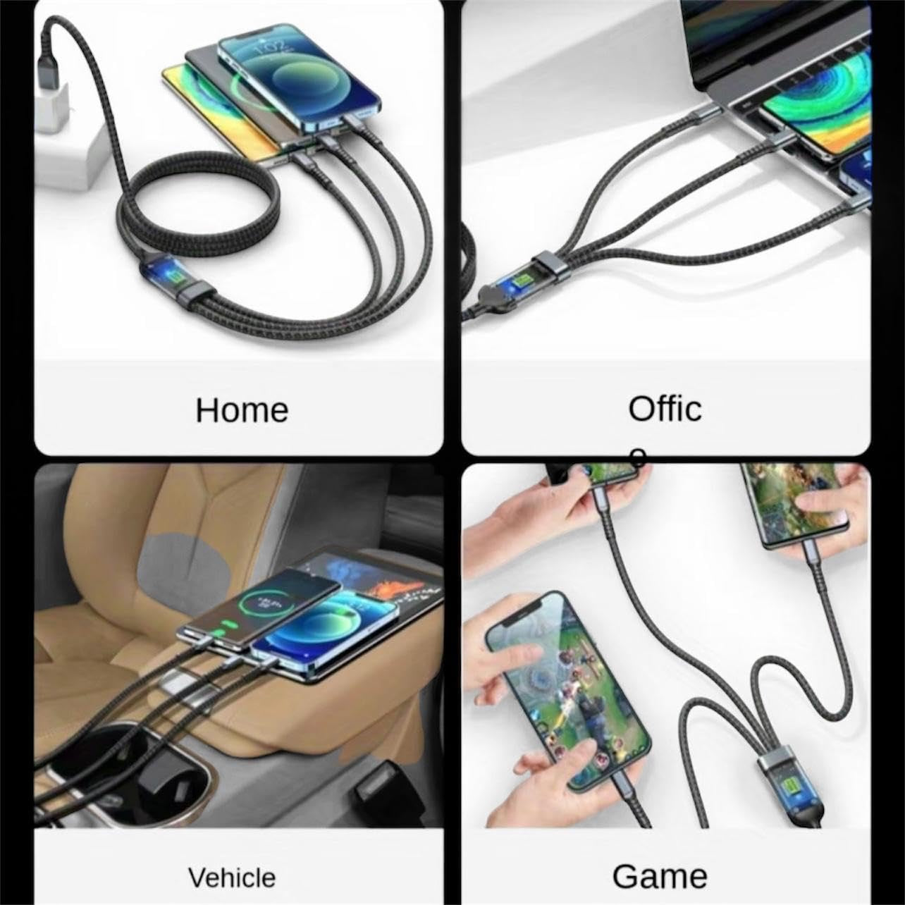 100W 3-in-1 Fast Charging Cable – USB to Lightning, Micro USB & Type-C