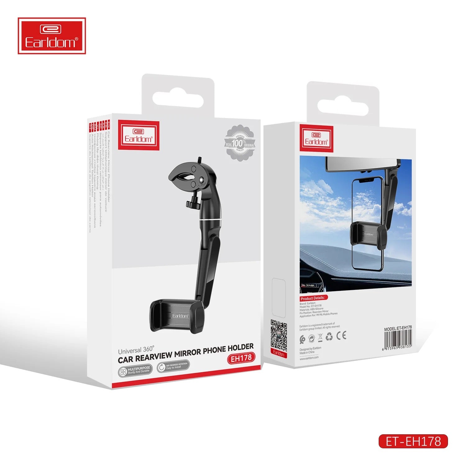 Car Rearview Mirror Phone Holder – 360° Adjustable Mount for All Smartphones