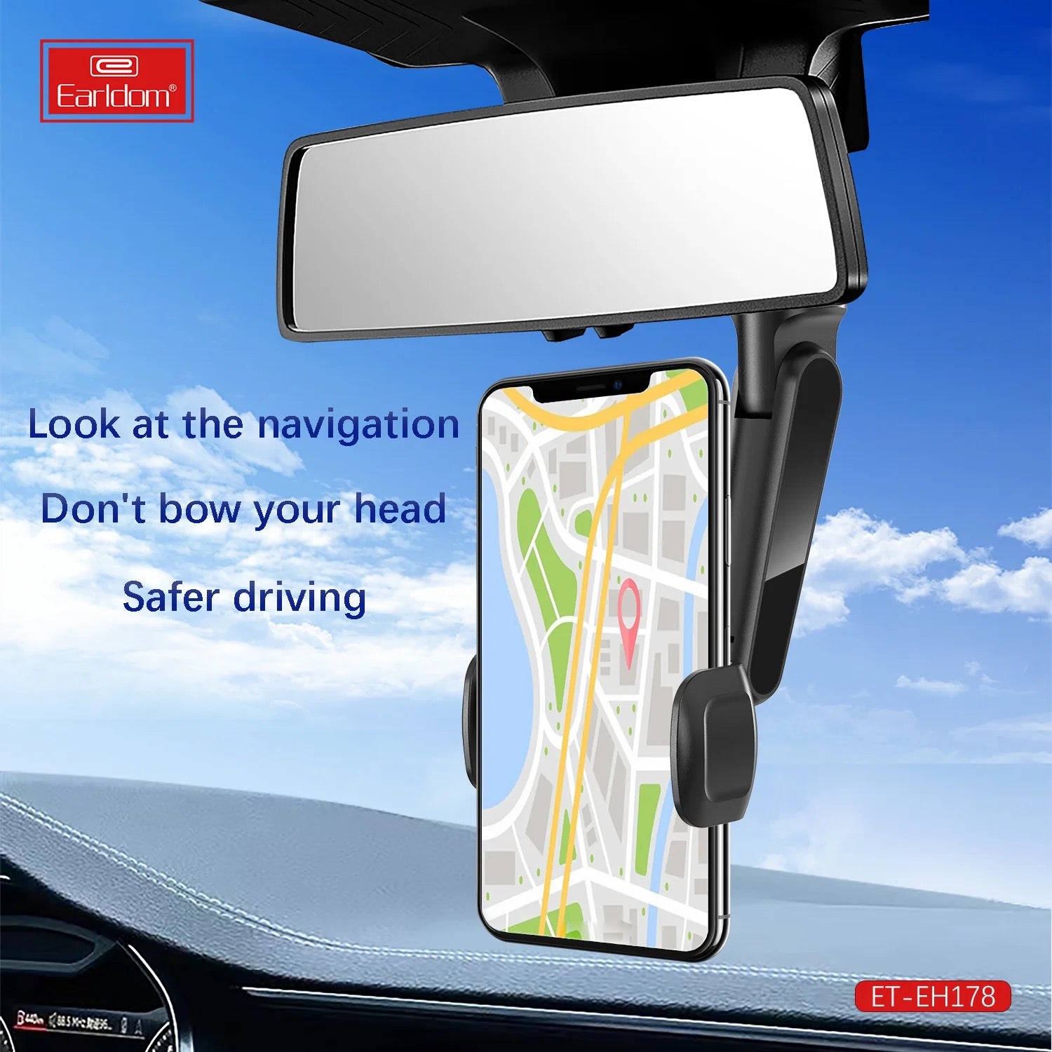 Car Rearview Mirror Phone Holder – 360° Adjustable Mount for All Smartphones