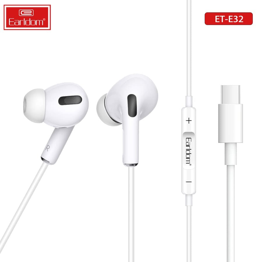 USB-C Stereo Earphones – In-Ear Wired Headphones with Mic DAC