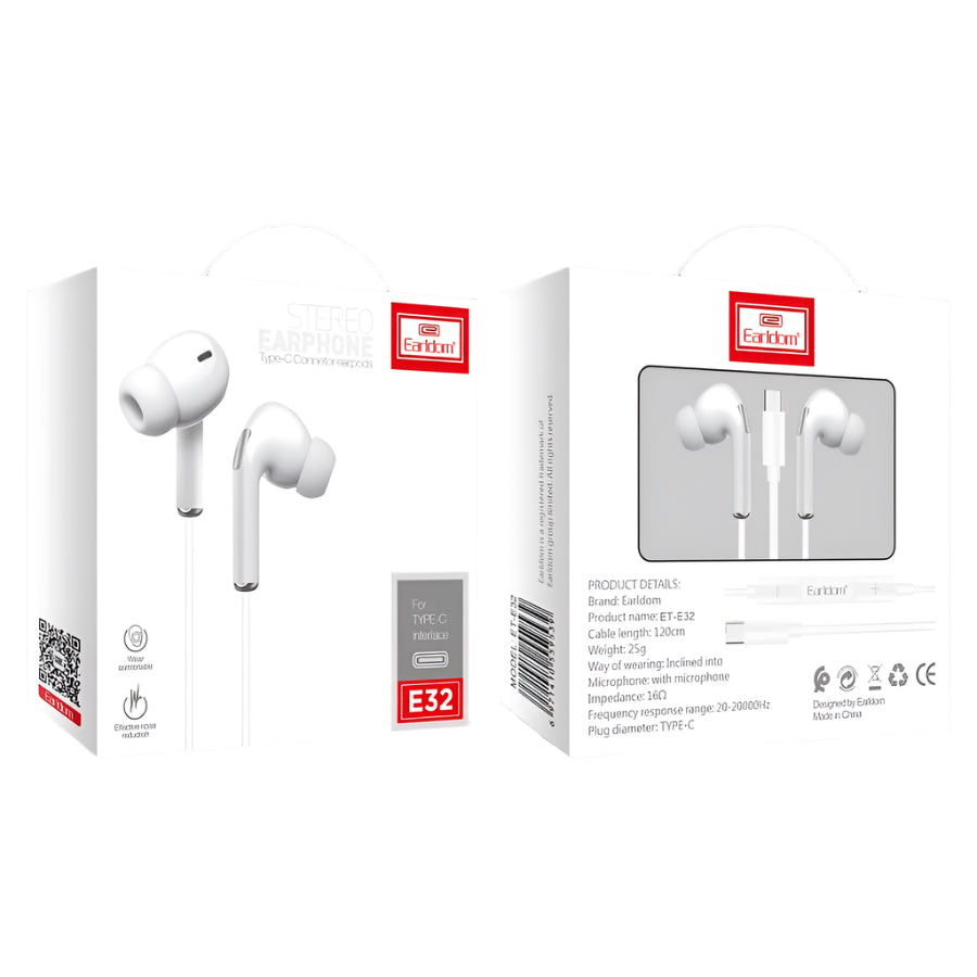 USB-C Stereo Earphones – In-Ear Wired Headphones with Mic & Digital DAC