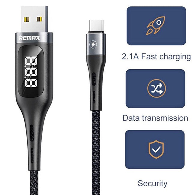 Smart Display Charging Cable – 1.2M, 2.1A, Real-Time Monitor
