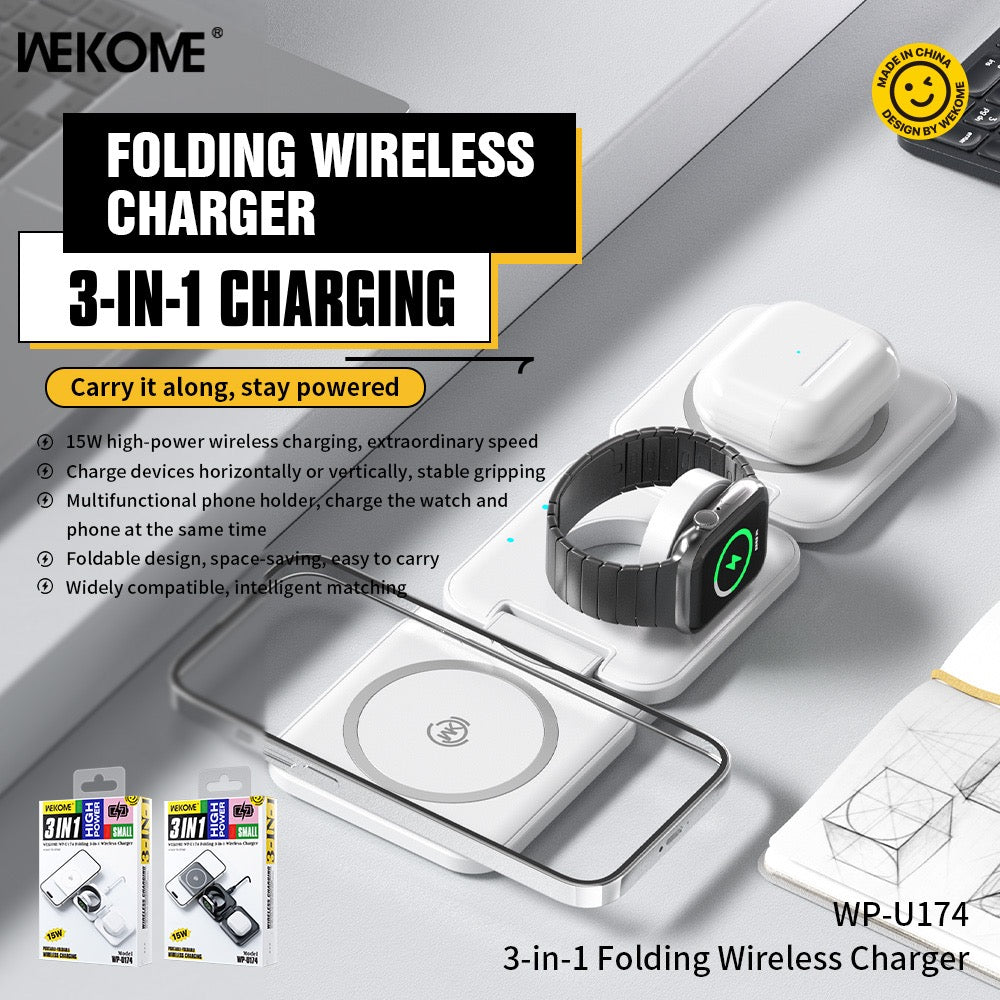 3-in-1 Foldable Wireless Charger – 15W Fast Charging | Phone + Watch + Earbuds | Portable Travel Design