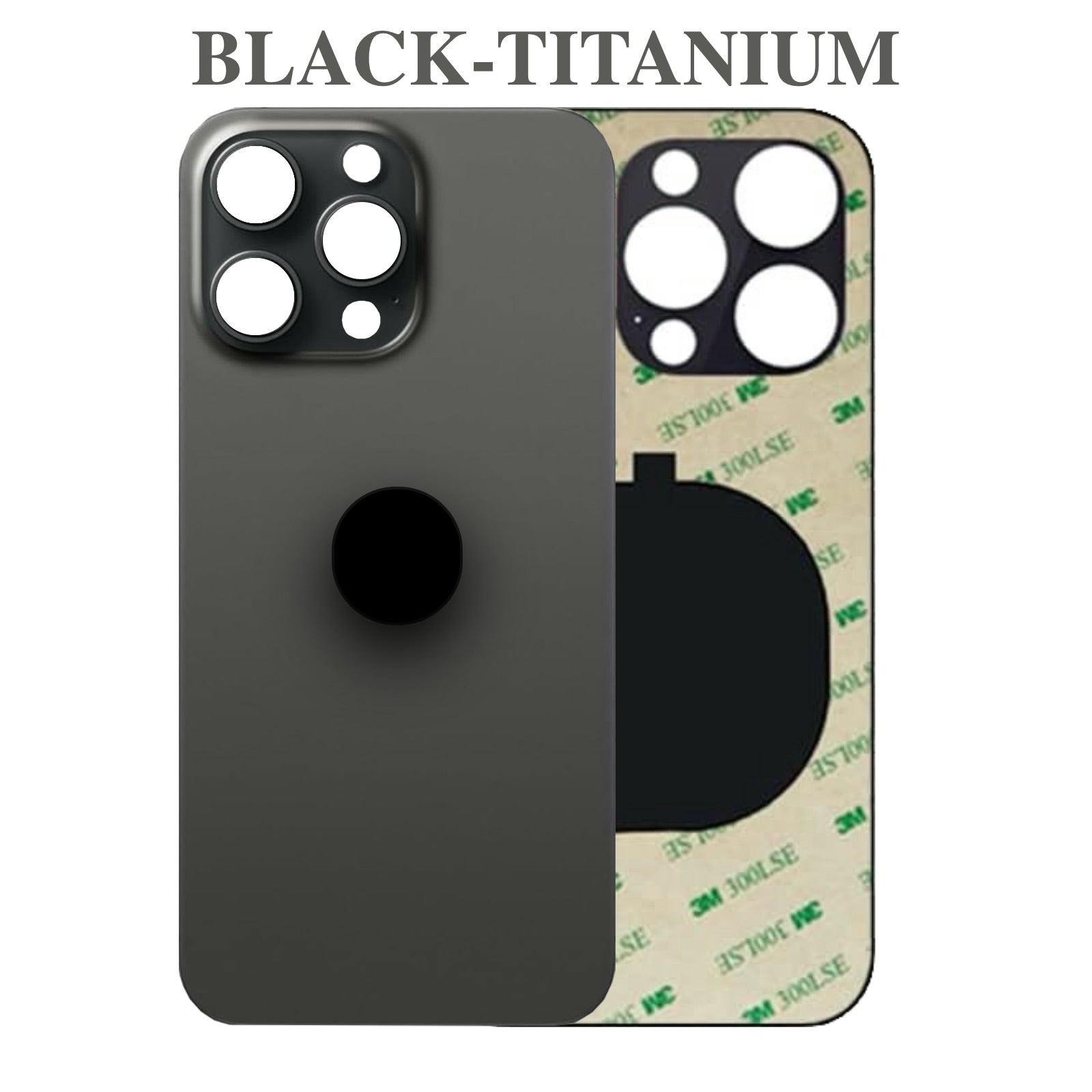 Back Glass Replacement Compatible with iPhone 15 Pro Max – Black Titanium Color – Rear Panel with Pre-Installed Adhesive