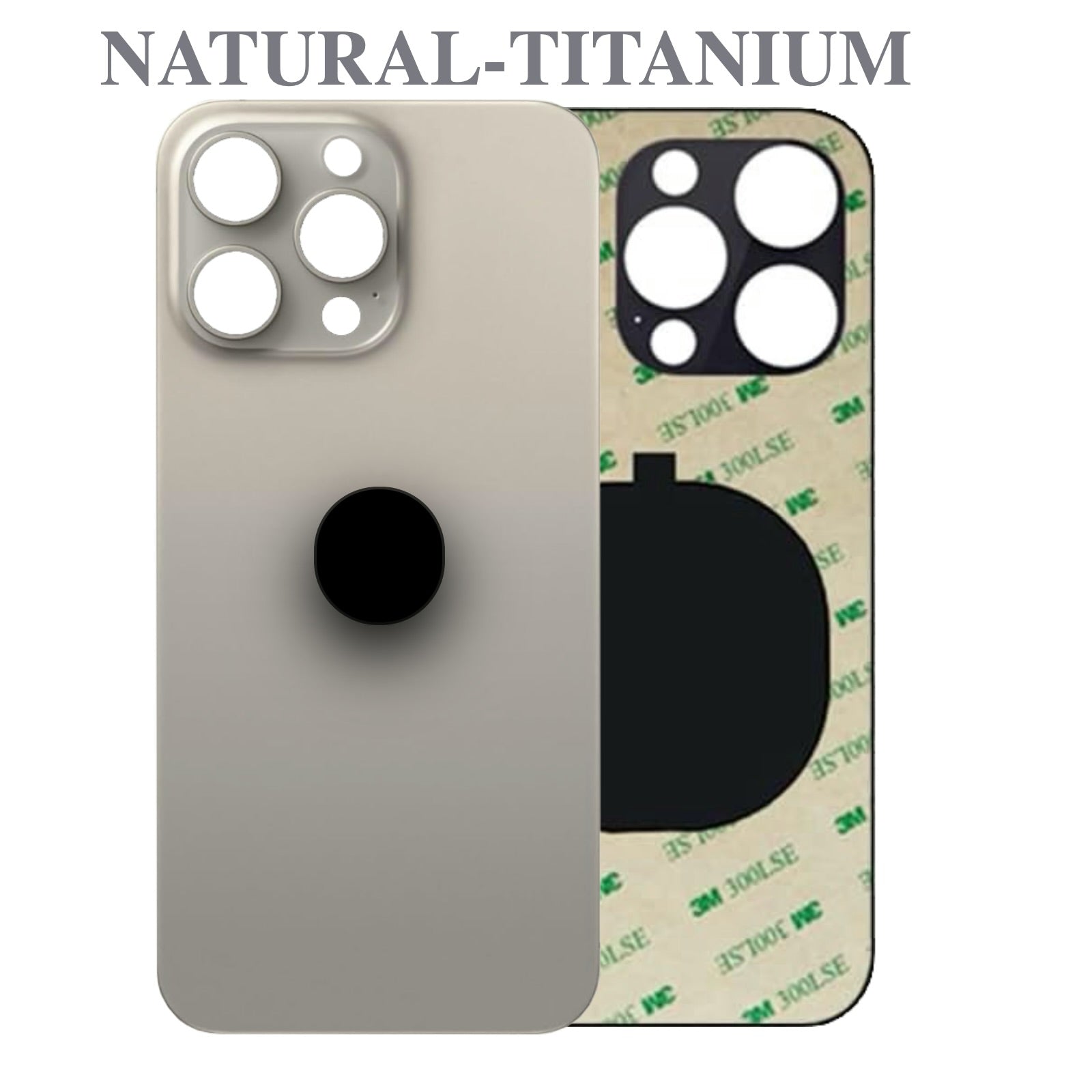 Back Glass Replacement Compatible with iPhone 15 Pro Max – Natural Titanium Color – Rear Panel with Pre-Installed Adhesive