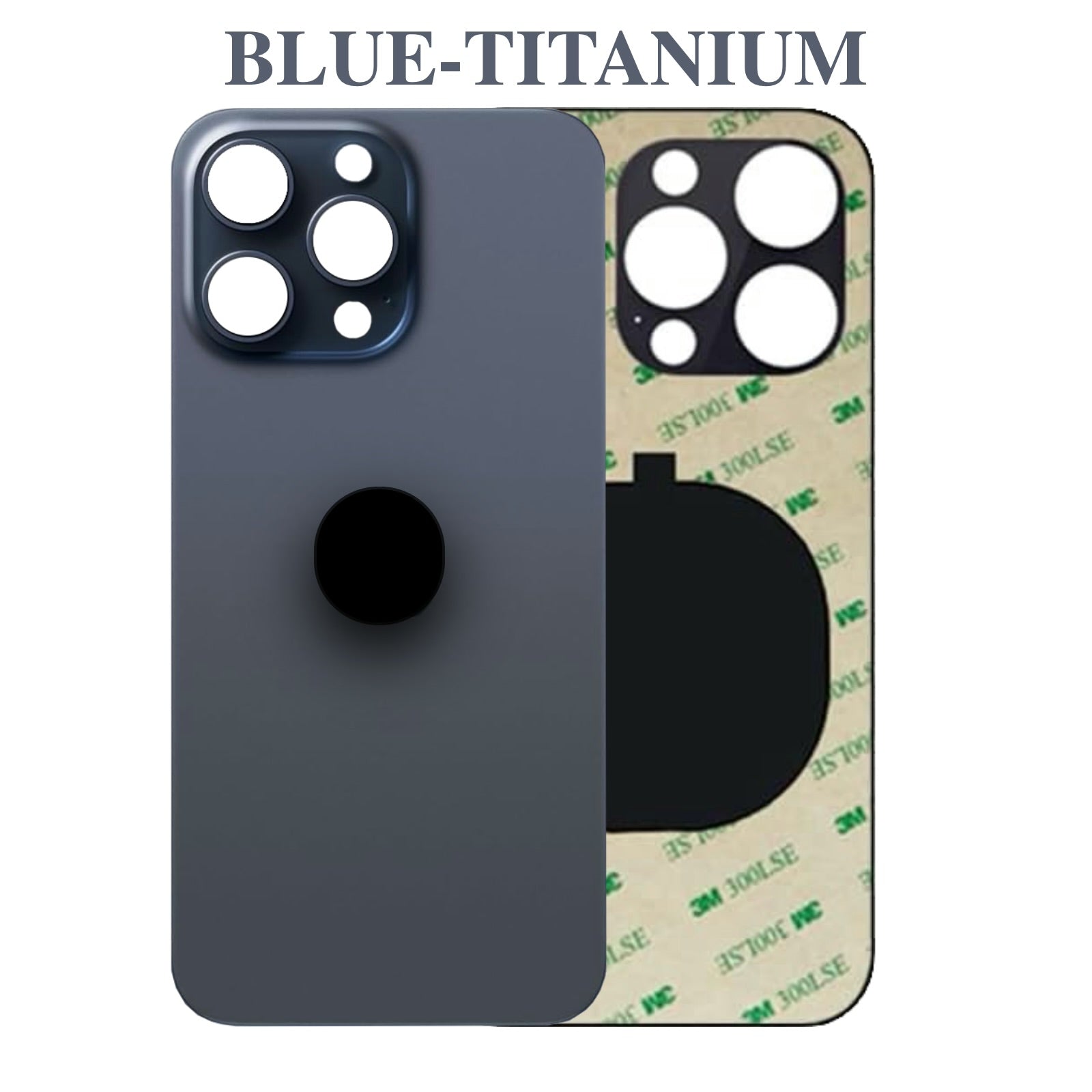 Back Glass Replacement Compatible with iPhone 15 Pro Max – Blue Titanium Color – Rear Panel with Pre-Installed Adhesive