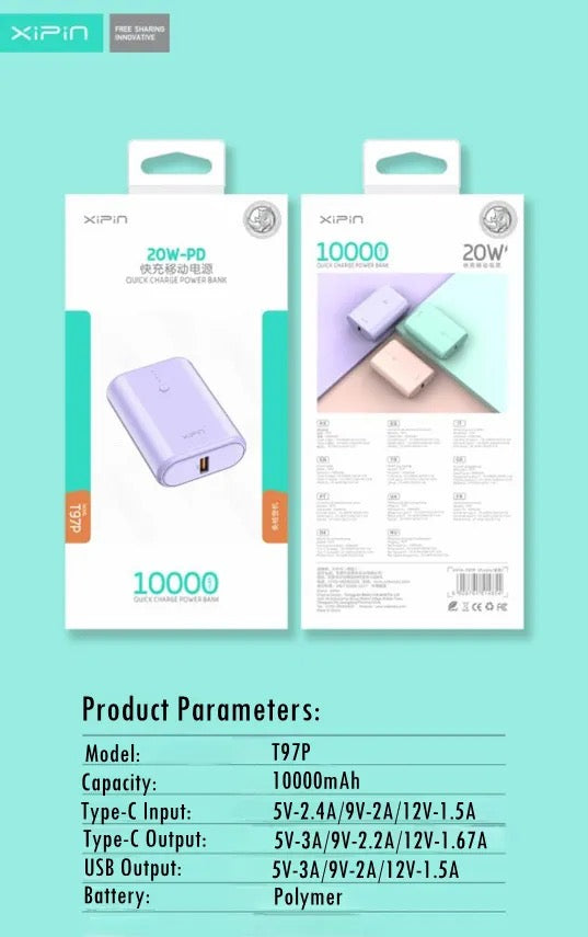 10,000mAh Quick Charge Power Bank – Mini Size, LED Display, Type-C & USB Output