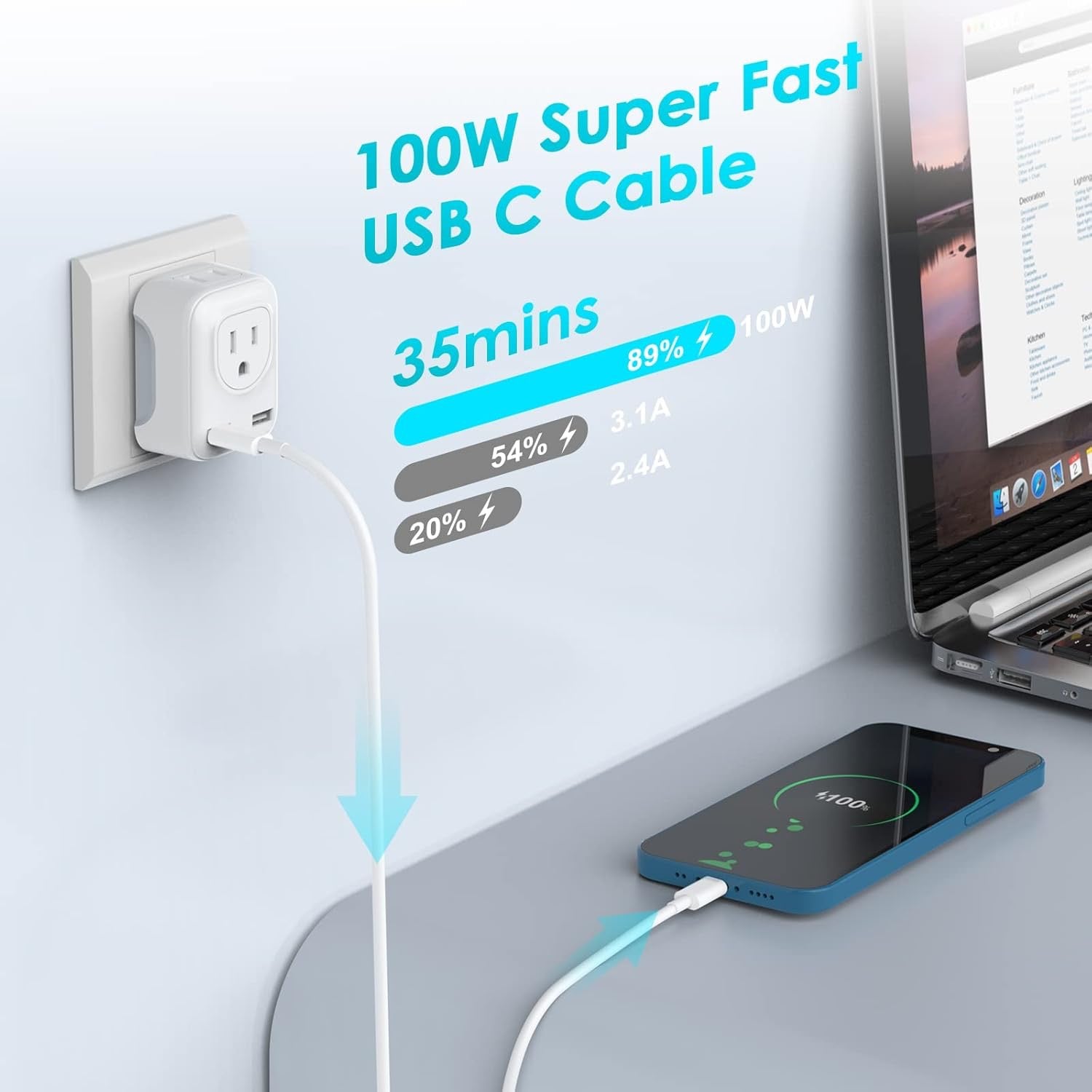 2M USB-C to USB-C Cable – 100W PD Fast Charging & Data Transfer