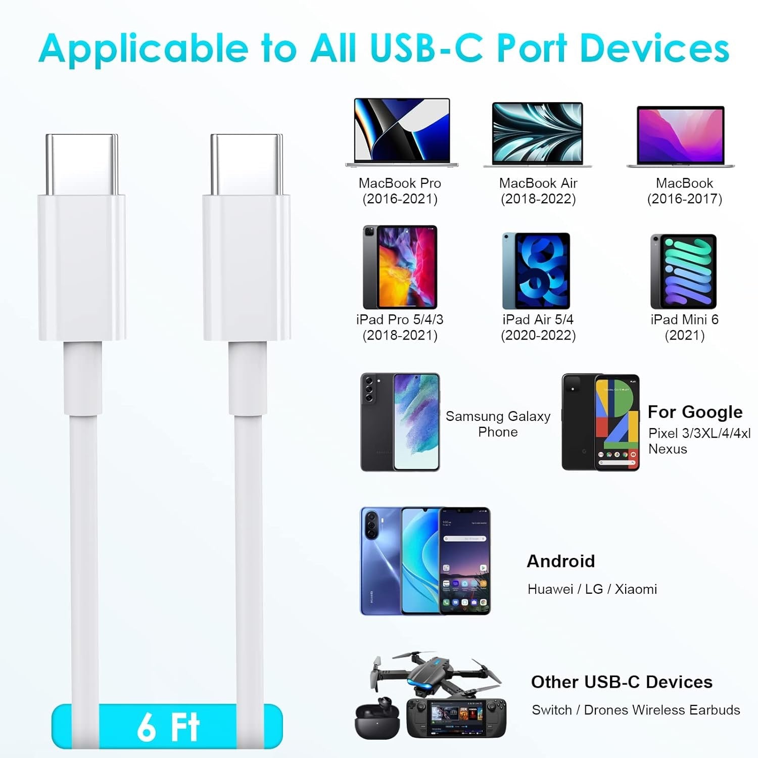 2M USB-C to USB-C Cable – 100W PD Fast Charging & Data Transfer