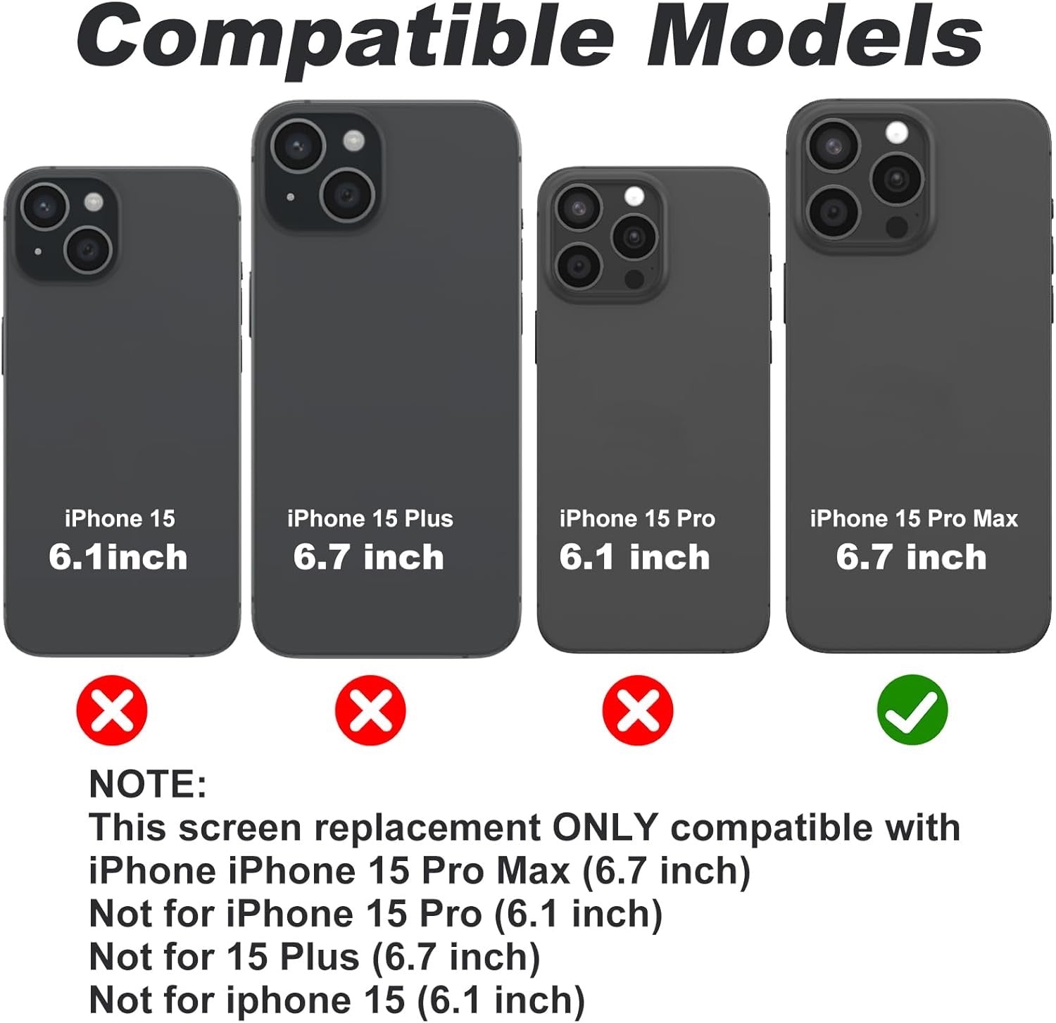 iPhone 15 Pro Max Screen Replacement – Full HD LCD Display with Touch Digitizer | Premium Aftermarket Repair Part