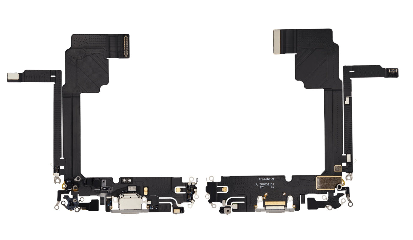 Replacement Charging Port Flex Cable with Microphone – Compatible with Model 15 Pro Max – Reclaimed Part – Natural Titanium Finish