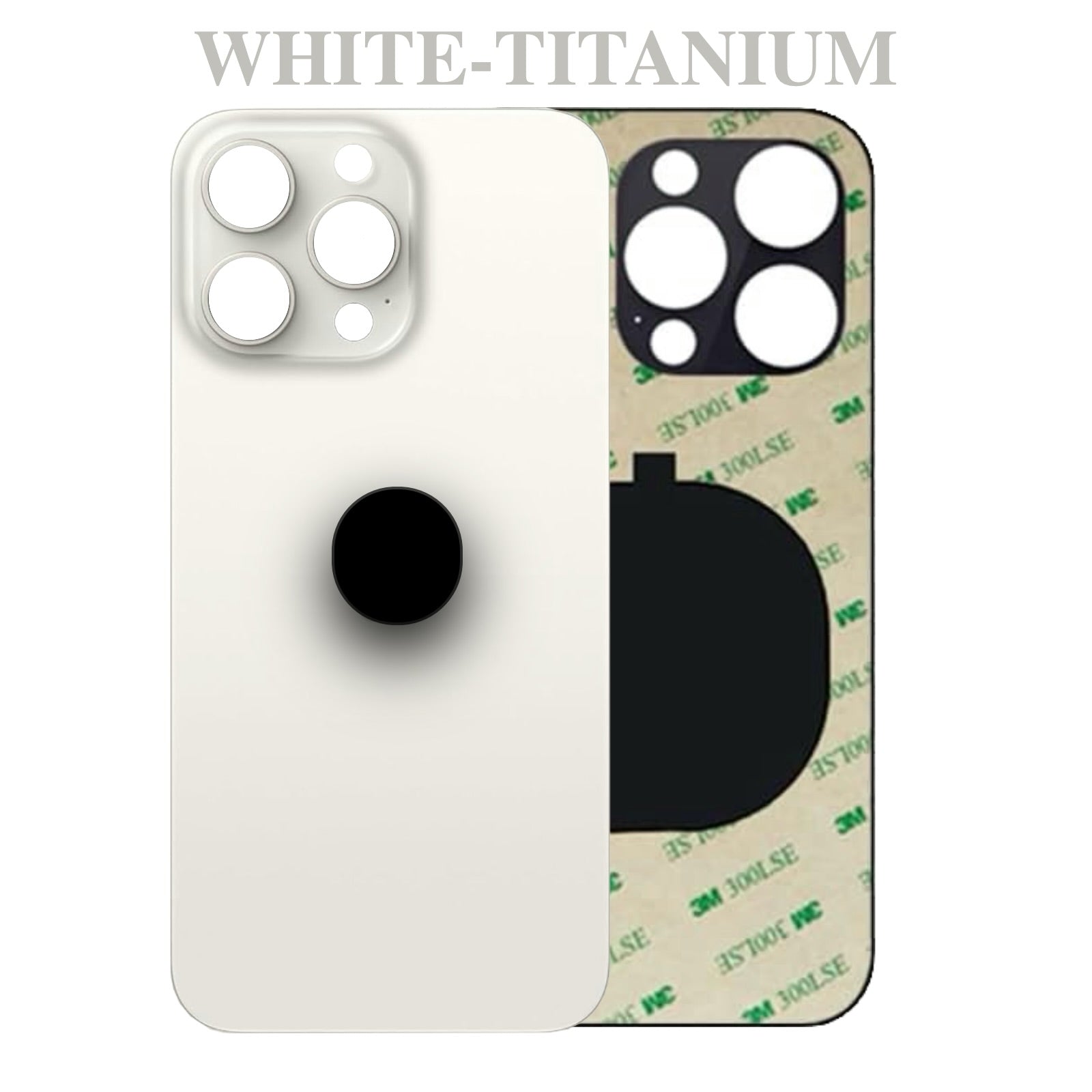 Back Glass Replacement Compatible with iPhone 15 Pro Max – White Titanium Color – Rear Panel with Pre-Installed Adhesive