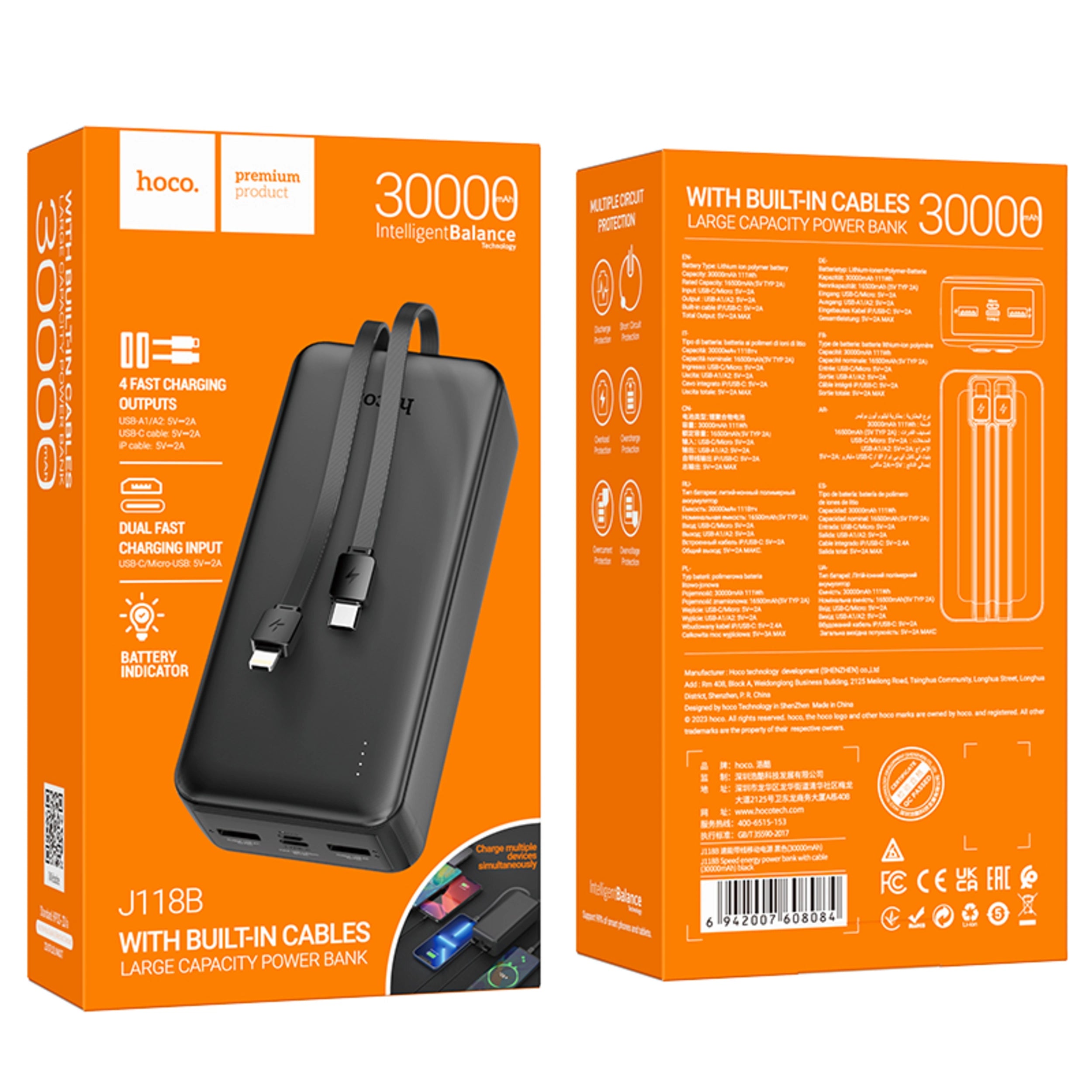 HOCO Large Capacity Power Bank | 30000mAh Fast Charging with Dual USB Output