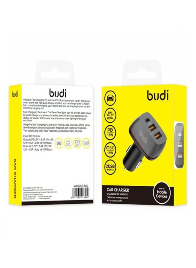 Fast Car Charger 48W – Dual QC 3.0 + USB-C PD Adapter for Smartphones & Tablets