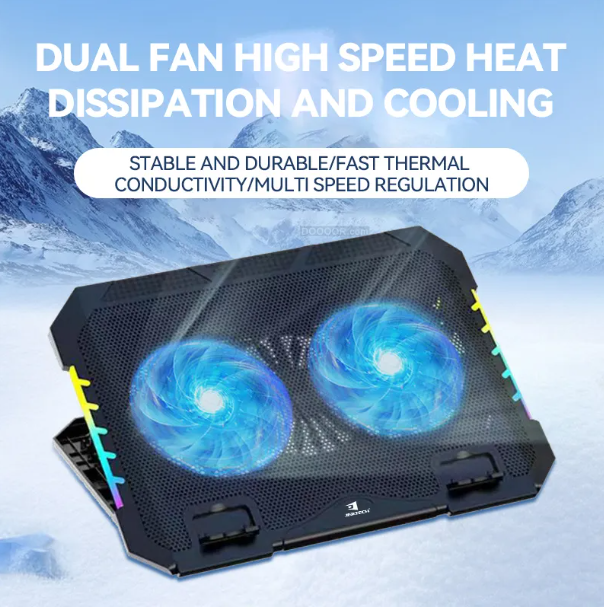 JERTECH Gaming Laptop Cooler Pad – RGB Multi-Fan Cooling | Adjustable Height Stand