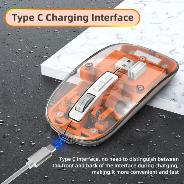 JERTECH Transparent Wireless Mouse – 2.4GHz USB Optical Mouse | Sleek Lightweight Design