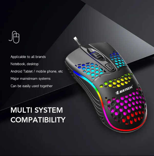 JERTECH Wonderful Wired Gaming Mouse – RGB Optical Mouse | Ergonomic High-DPI Control
