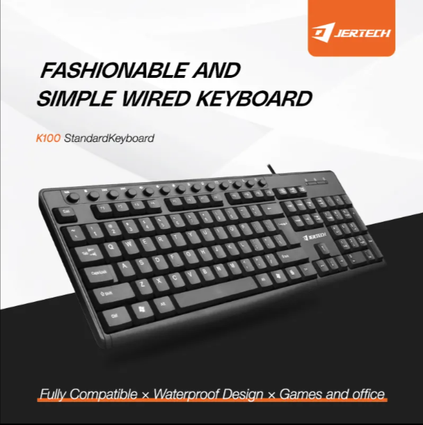 JERTECH Multimedia Wired Keyboard – Ergonomic, Quiet-Touch USB Keyboard | Plug & Play for Office & Home Use