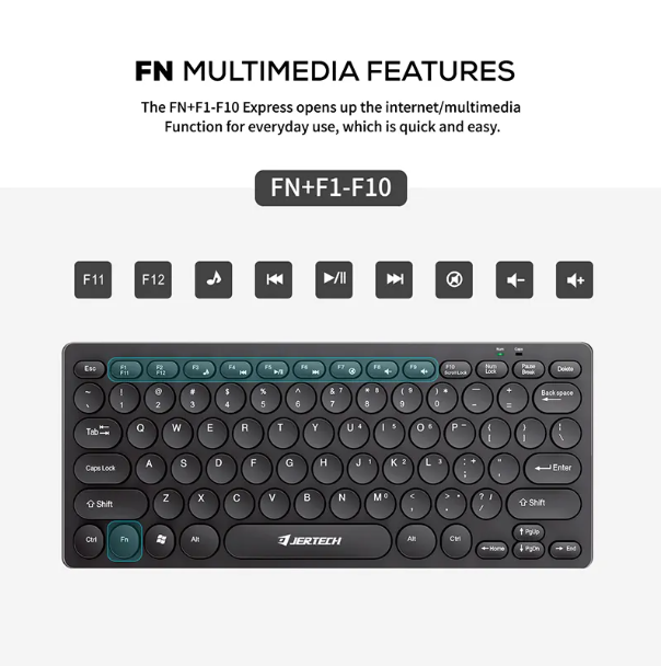 JERTECH Mini Multimedia Keyboard – Compact Wired USB Keyboard | Sports & Mobile Use