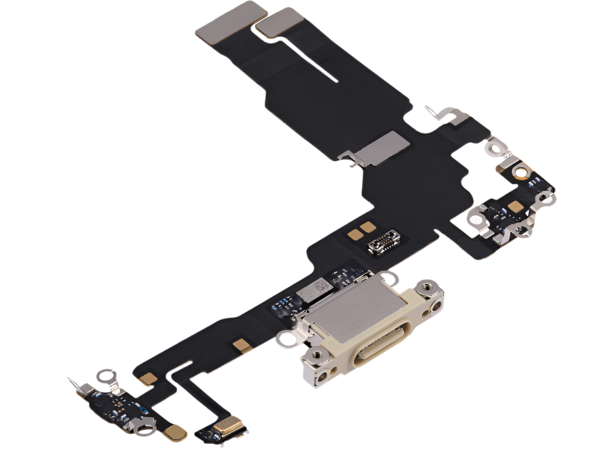 iPhone 15 Charging Port Flex Cable – Yellow OEM-Compatible USB-C Dock Connector with Microphone | Models A2848 A3090 A3093