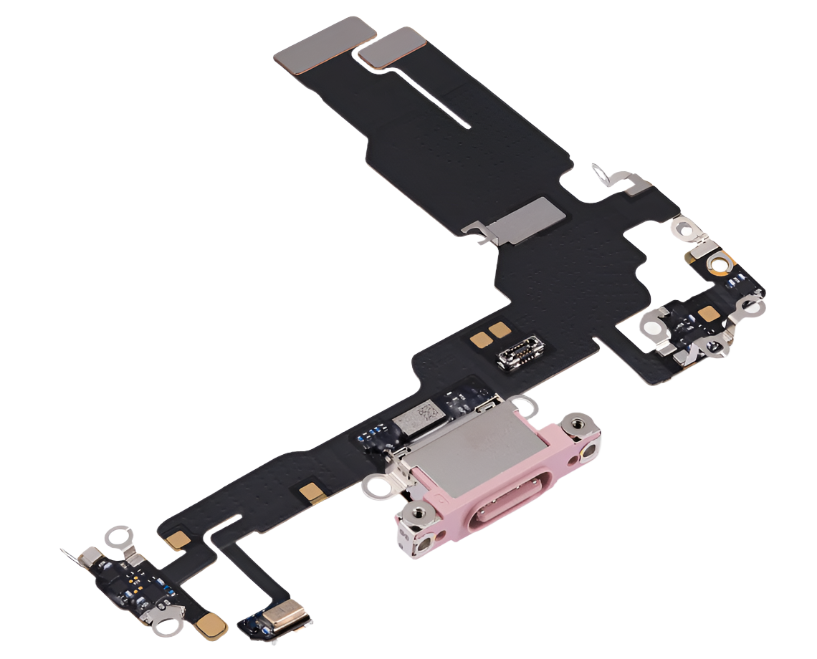 iPhone 15 Charging Port Flex Cable – Pink OEM-Compatible USB-C Dock Connector with Microphone | Models A2848 A3090 A3093