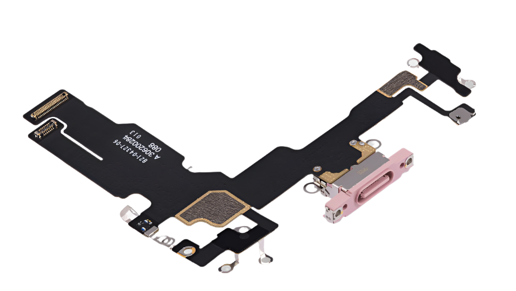 iPhone 15 Charging Port Flex Cable – Pink OEM-Compatible USB-C Dock Connector with Microphone | Models A2848 A3090 A3093