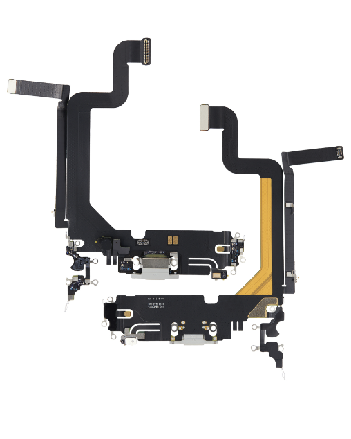 iPhone 14 Pro Max Charging Port Flex – Silver OEM-Compatible USB-C Dock + Microphone Flex | Models A2651 A2894 A2896 A2895