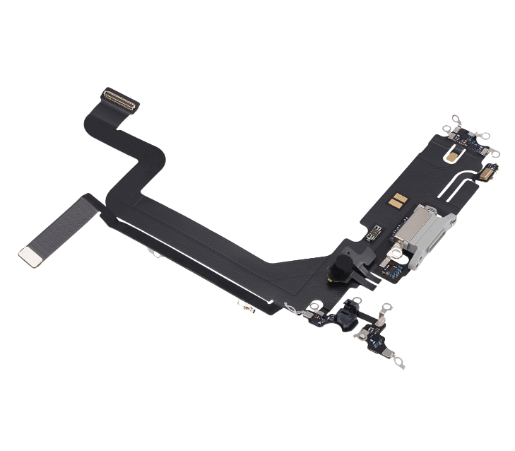 iPhone 14 Pro Max Charging Port Flex – Silver OEM-Compatible USB-C Dock + Microphone Flex | Models A2651 A2894 A2896 A2895