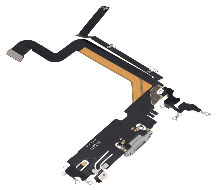 iPhone 14 Pro Max Charging Port Flex – Silver OEM-Compatible USB-C Dock + Microphone Flex | Models A2651 A2894 A2896 A2895