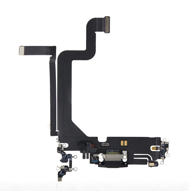 iPhone 14 Pro Max Charging Port Flex – Black OEM-Compatible USB-C Dock + Microphone Flex | Models A2651 A2894 A2896 A2895