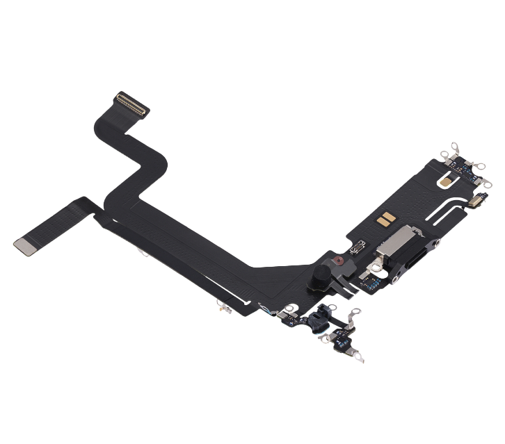 iPhone 14 Pro Max Charging Port Flex – Black OEM-Compatible USB-C Dock + Microphone Flex | Models A2651 A2894 A2896 A2895