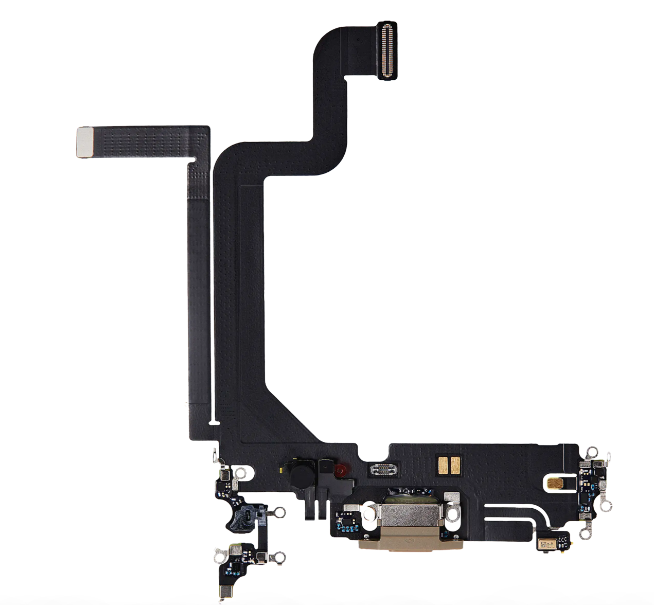 iPhone 14 Pro Max Charging Port Flex – Gold OEM-Compatible USB-C Dock + Microphone Flex | Models A2651 A2894 A2896 A2895