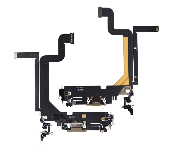 iPhone 14 Pro Max Charging Port Flex – Gold OEM-Compatible USB-C Dock + Microphone Flex | Models A2651 A2894 A2896 A2895