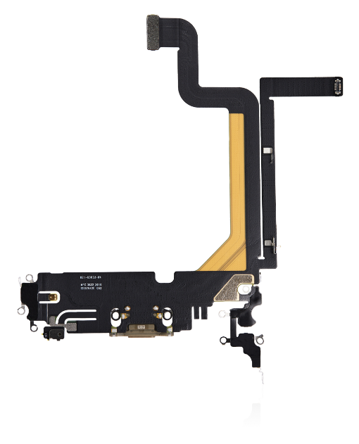iPhone 14 Pro Max Charging Port Flex – Gold OEM-Compatible USB-C Dock + Microphone Flex | Models A2651 A2894 A2896 A2895