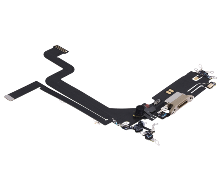 iPhone 14 Pro Max Charging Port Flex – Gold OEM-Compatible USB-C Dock + Microphone Flex | Models A2651 A2894 A2896 A2895