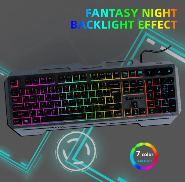 JERTECH Cheetah Full Size Gaming Keyboard + Mouse – RGB Wired Mechanical Feel Combo