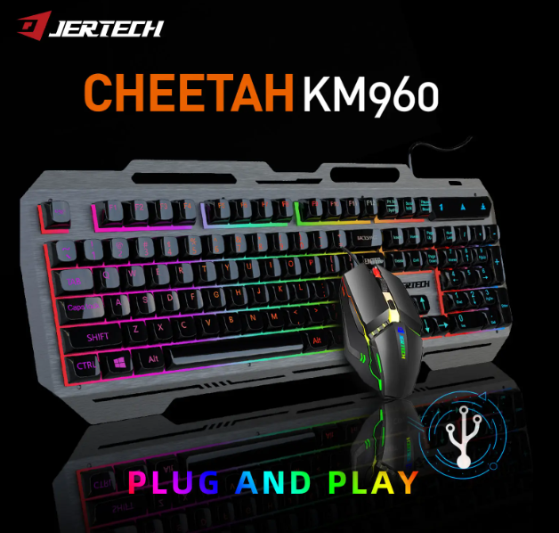 JERTECH Cheetah Full Size Gaming Keyboard + Mouse – RGB Wired Mechanical Feel Combo