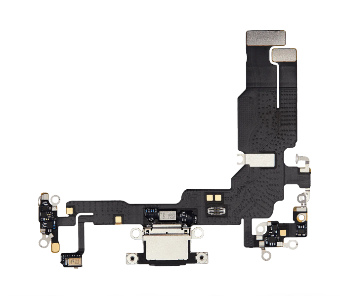 iPhone 15 Charging Port Flex Cable – Black OEM-Compatible USB-C Dock Connector with Microphone | Models A2848 A3090 A3093