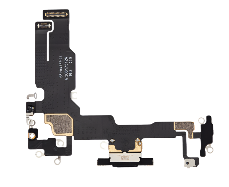 iPhone 15 Charging Port Flex Cable – Black OEM-Compatible USB-C Dock Connector with Microphone | Models A2848 A3090 A3093