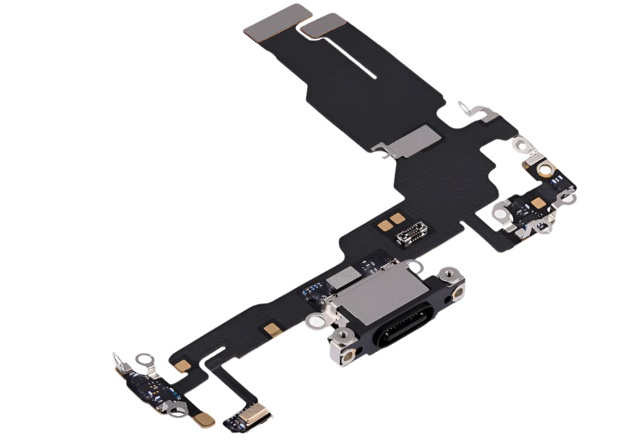 iPhone 15 Charging Port Flex Cable – Black OEM-Compatible USB-C Dock Connector with Microphone | Models A2848 A3090 A3093
