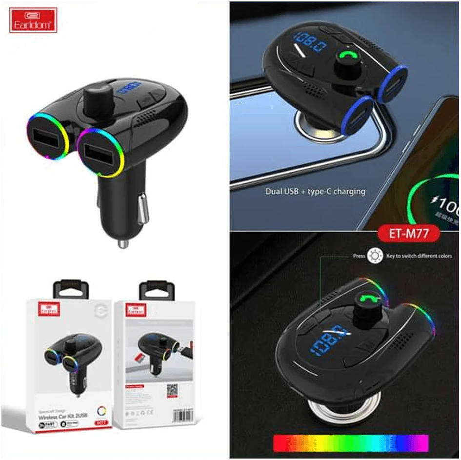 Wireless Car Kit with Dual USB – Bluetooth FM Transmitter in Spacecraft Design Fast Charging & Music Streaming