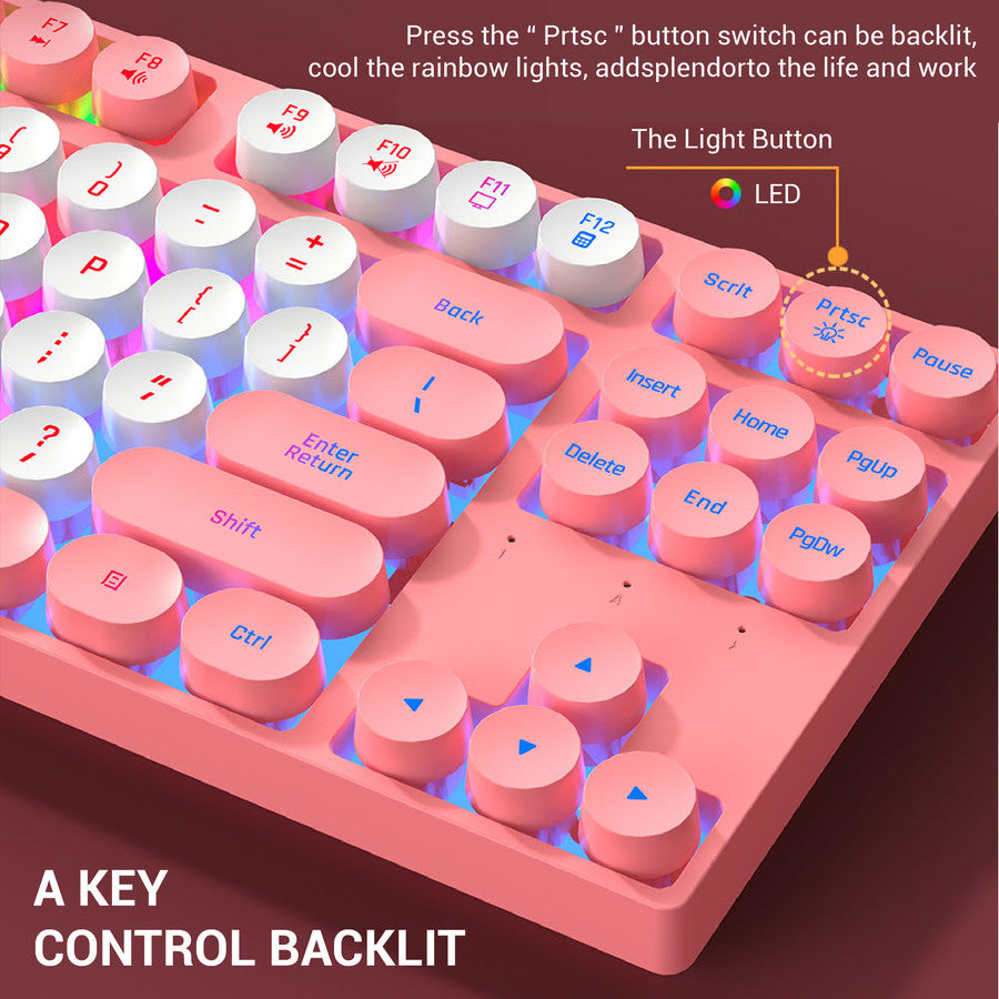 JERTECH Punk Multimedia Keyboard – USB Wired Retro-Style Keyboard with Round Keycaps