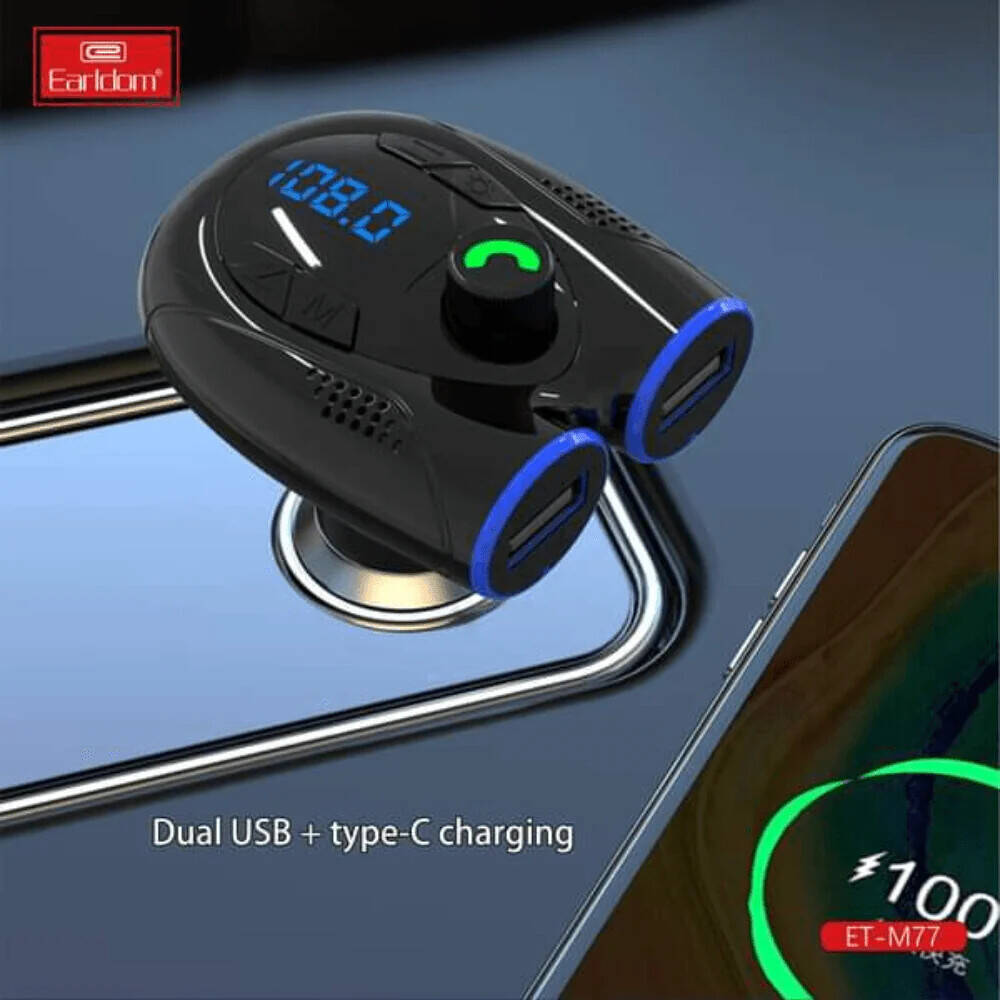 Wireless Car Kit with Dual USB – Bluetooth FM Transmitter in Spacecraft Design Fast Charging & Music Streaming