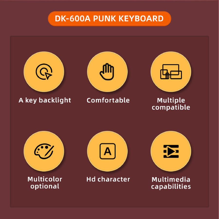 JERTECH Punk Multimedia Keyboard – USB Wired Retro-Style Keyboard with Round Keycaps
