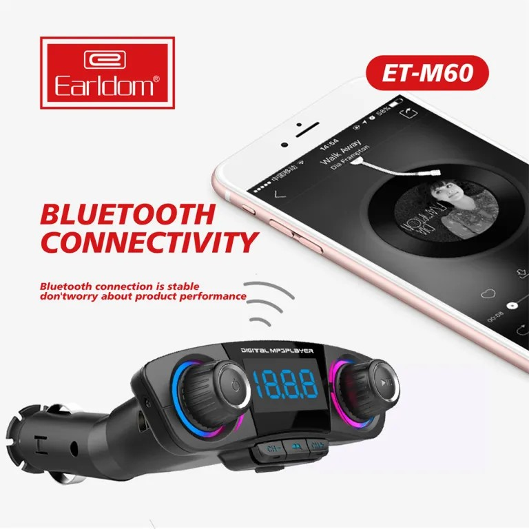 All-in-One Bluetooth FM Transmitter Car Charger – Wireless Audio Adapter with Dual USB Fast Charging