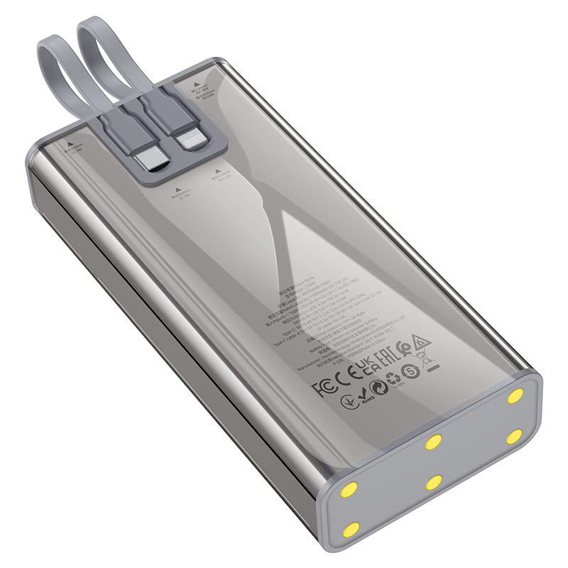 HOCO 20000mAh Power Bank – Built-in Lightning, USB-C & Micro-USB Cables | Universal Fast Charging