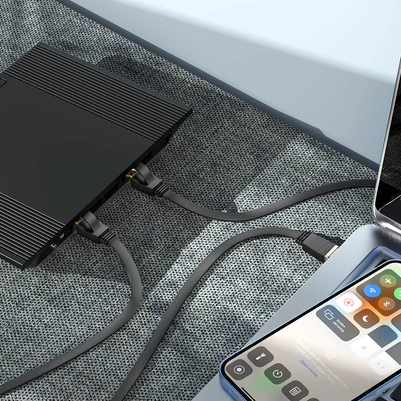 Hoco CAT 6 Flat Ethernet Cable – Pure Copper Gigabit LAN Cable with Anti-Interference Shielding & Tangle-Free Design for High-Speed Networking